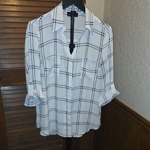 Chic White Plaid Button Down Shirt